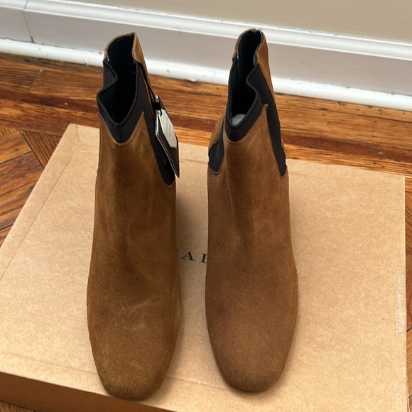 NEW Zara Suede Leather Ankle Booties in Cognac Brown, Size 38/ US 7.5 - Picture 2 of 5
